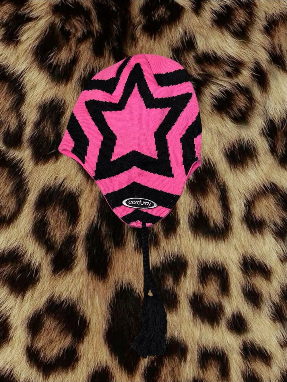 (SIZE OS) Corduroy Cosmos Pink Ear Flap Beanie - Y2K STYLE